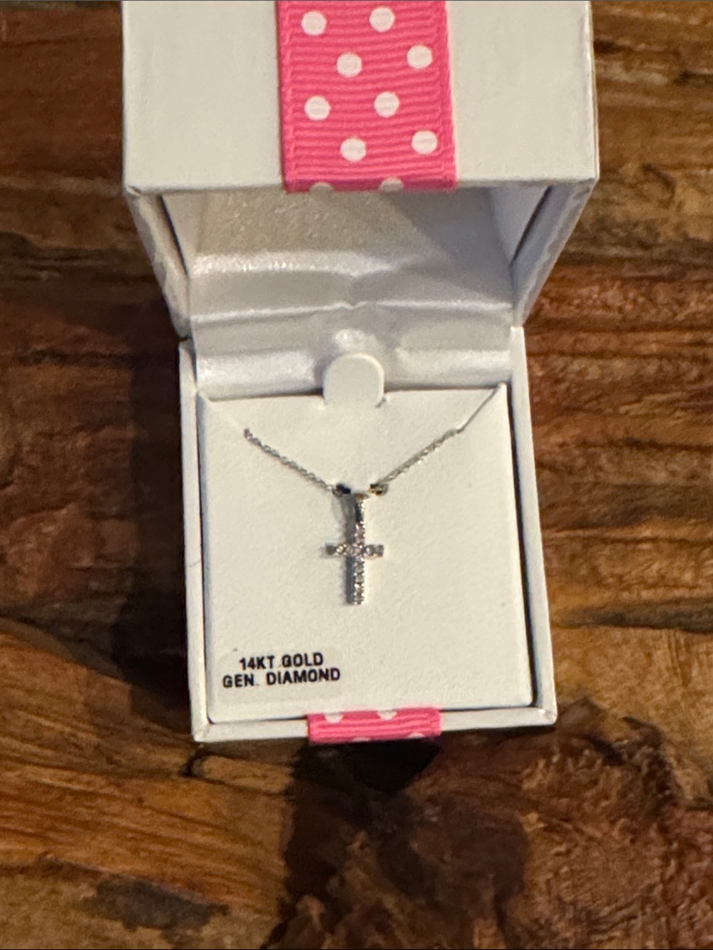 14KT Gold Cross Pendant Necklace in White Gold with Simulated Diamonds